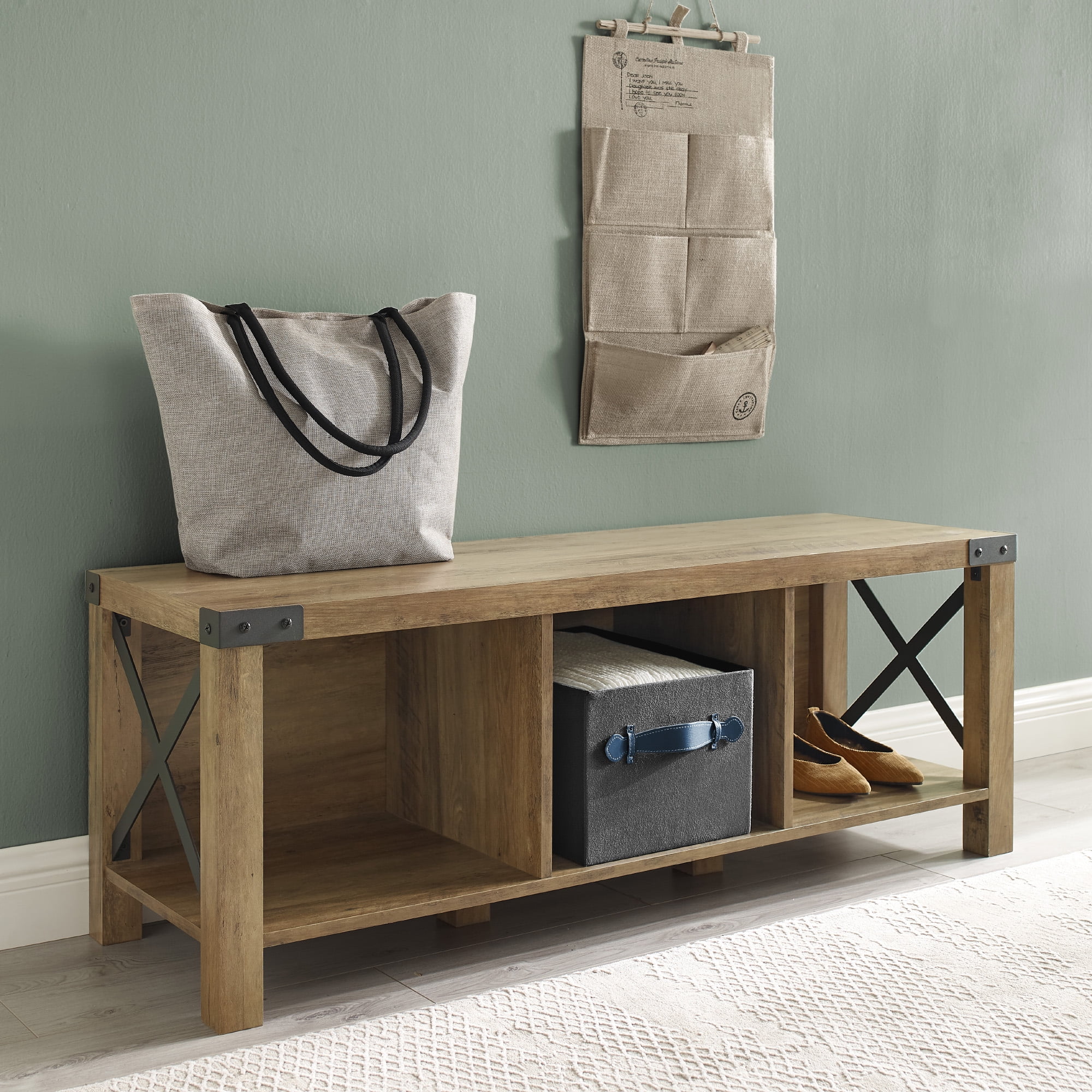 Manor Park Rustic Farmhouse Entry Bench, Reclaimed Barnwood Walmart