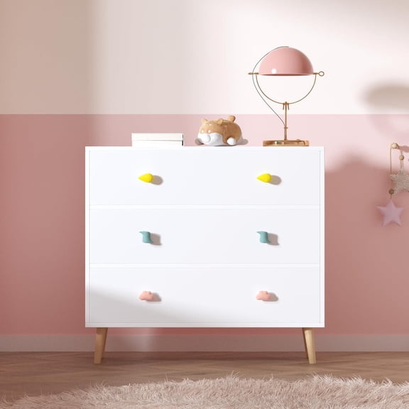 WAWOKV Kids 3 Drawer Dresser – White Nightstand Storage Cabinet for Baby, Toddler, Nursery or Closet