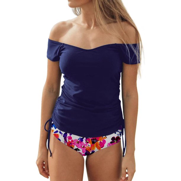 Shakini Women 's Showroom Tankini Suit Tummy Control Two Pieces Swimwear Pull Rope Swimwear Azul XL Azul XL Xishao ropa