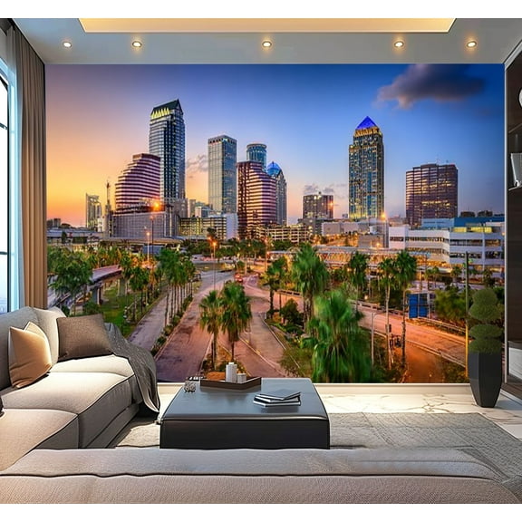 Peel and Stick Wallpaper Waterproof Tampa Florida Skyline Wall Mural Decor Self Adhesive and Removable 100in x 144in