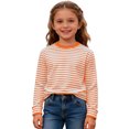 thumbnail image 5 of Ticikt Girls Boys Striped Thumb Hole Long Sleeve Shirts Kids Crewneck Tunic Tops Curved Hem Tees,Color:Orange,Size:4-5 Years, 5 of 6