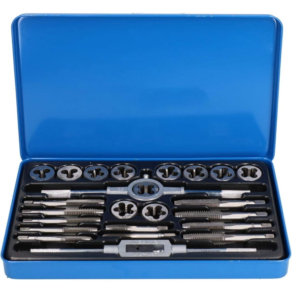 Professional Standard Tap & Die Set, Industrial Grade GCr15 Steel For Stronger Internal Thread, Precision CNC Machined Repair Tools Imperial Sizes, 24Pc