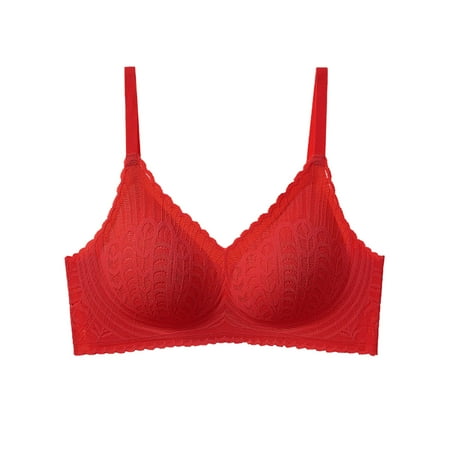 Elvqul Support Bras for Women Comfy Seamless Red Nylon Underwear Ladies Bras