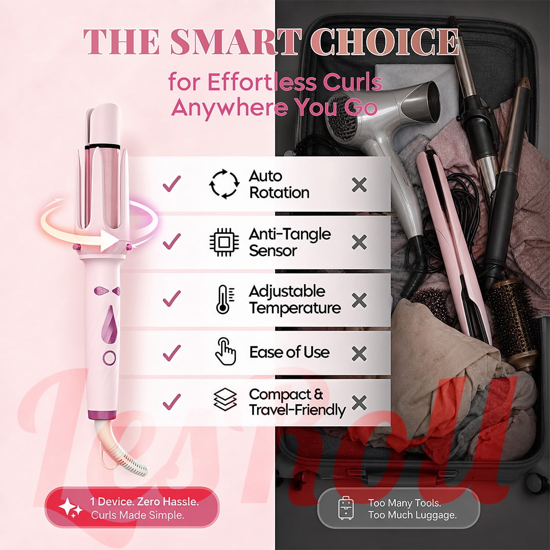 3-in-1 Curling Iron Set, Pink Blowout Waves, 1” & 1.25” Barrels with Straightener Brush for Everyday Curls & Loose Waves