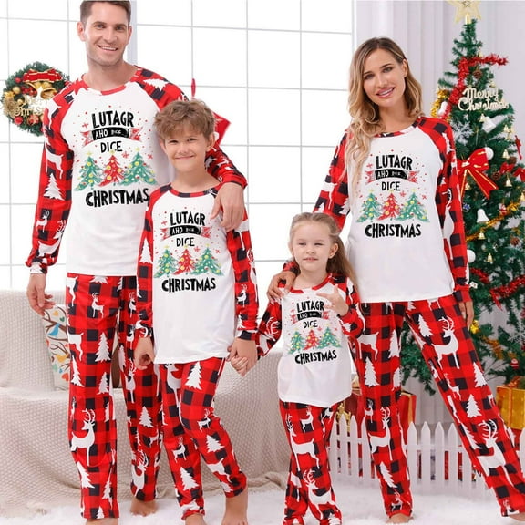 Onlypjs Family Christmas Pajamas Matching Sets – Red Plaid Reindeer & Tree Print, Long Sleeve Holiday Sleepwear for Women, Men