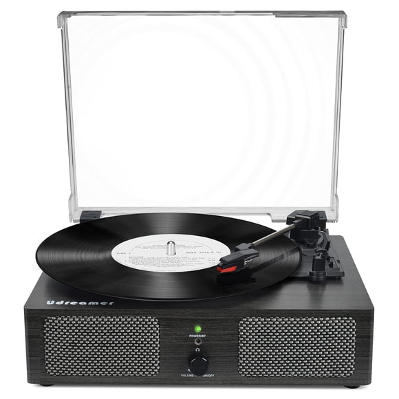 Tourne-disque Sans Fil avec Haut-Parleurs Intégrés et USB, Phonographe Vintage à Courroie, Tourne-Disque 3 Vitesses pour Divertissement et Maison