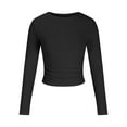 thumbnail image 4 of BLVB Women's Fall Spring Long Sleeve Shirts Casual Crew Neck Ruched Slim Fitted Going out Crop Tops, 4 of 9