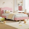 thumbnail image 5 of Upholstered Full Size Bed Frame with Scallop Headboard, Cute Velvet Twin Bed, Sturdy Platform Bed, No Box Spring Needed, Wooden Slats, Noise Free, 5 of 7