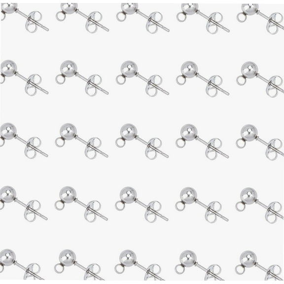 50pcs 304 Stainless Steel Ball Stud Earring Findings Ball Earring Posts with Loop Stud Earring with Ear Nut Metal Earring Components for Jewelry Making Pin 0.8mm