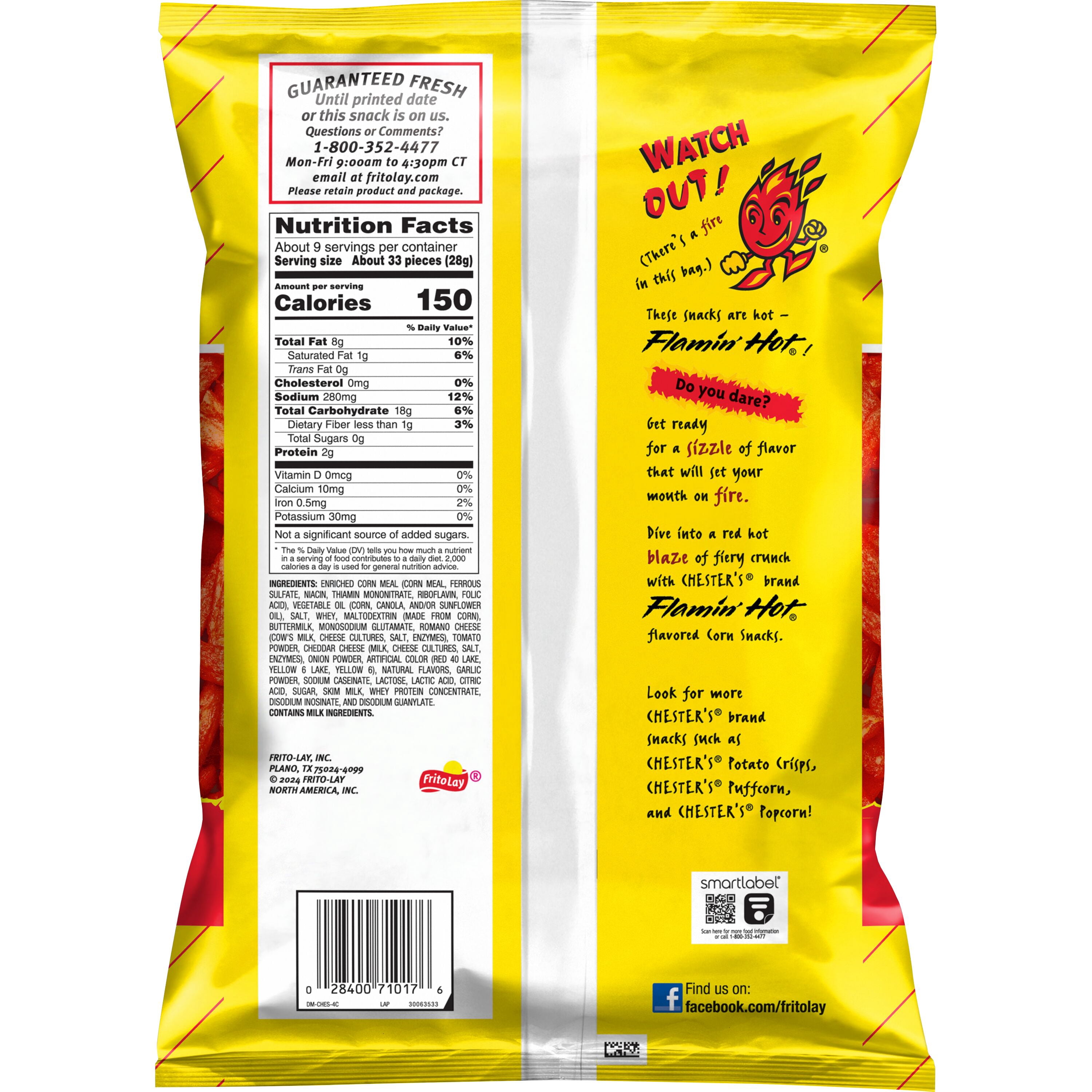 (3 pack) Chester's Fries Corn Snacks Flamin' Hot Flavored 8.625 Ounce Bag
