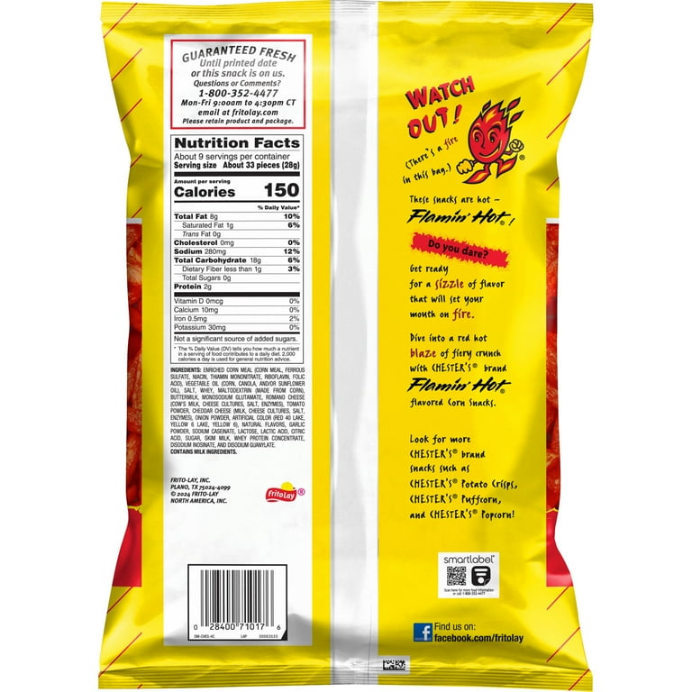 Chester's Fries Corn Snacks Flamin' Hot Flavored, 8.625 oz Party Size Bag
