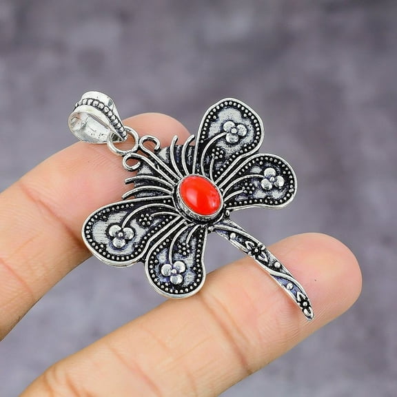Natural Carnelian Gemstone Handmade 925 Sterling Silver Pendant 2.21"