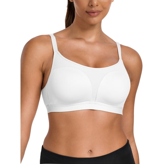 Deyllo Women Yoga Sports Bra High Impact Workout Bras Full Coverage Non Padded Seamless White Exercise Bras Clothes Size 38DD