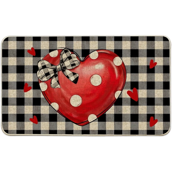 Valentines Door Mats Outdoor 17x29 Inch, Valentines Decor Welcome Mats for Front Door, Farmhouse Buffalo Plaid Doormats for Indoor or Outdoor Decorations, Valentines Day Decor