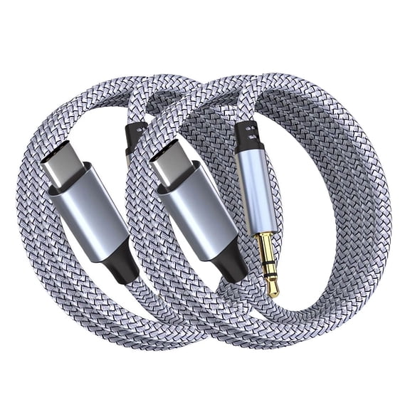 USB C to 3.5mm Audio Aux Jack Cable 2Pack 5FT Aux Cord for Car Home Stereo Speakenr Headphoe Compatible with iPhone 15/16, Galaxy S24 S23 S22 S21 Note 20, Google Pixel 5 6 XL and More-Gray