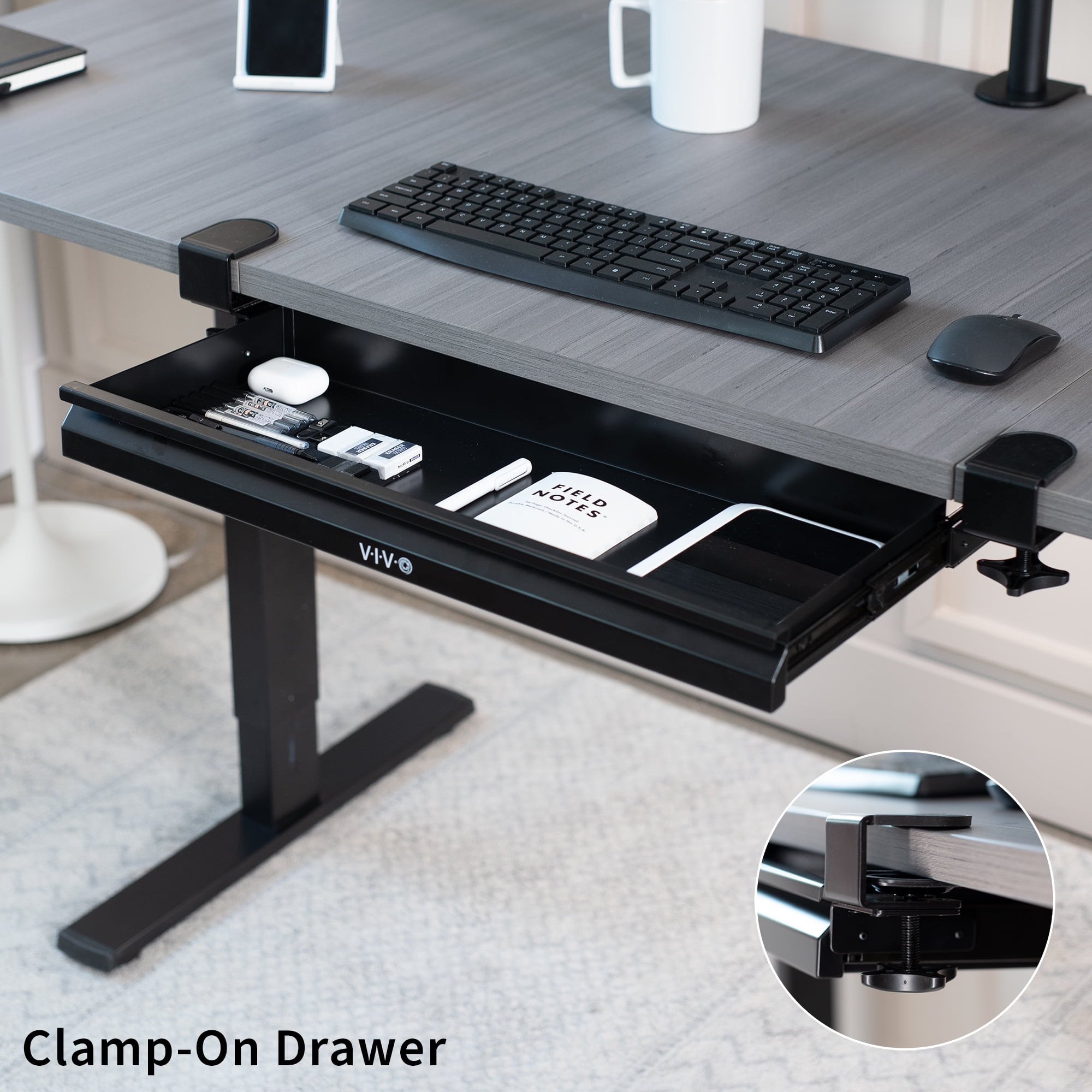 VIVO Black 22" Shallow Clamp-on Pull Out Storage Drawer Desk Organizer