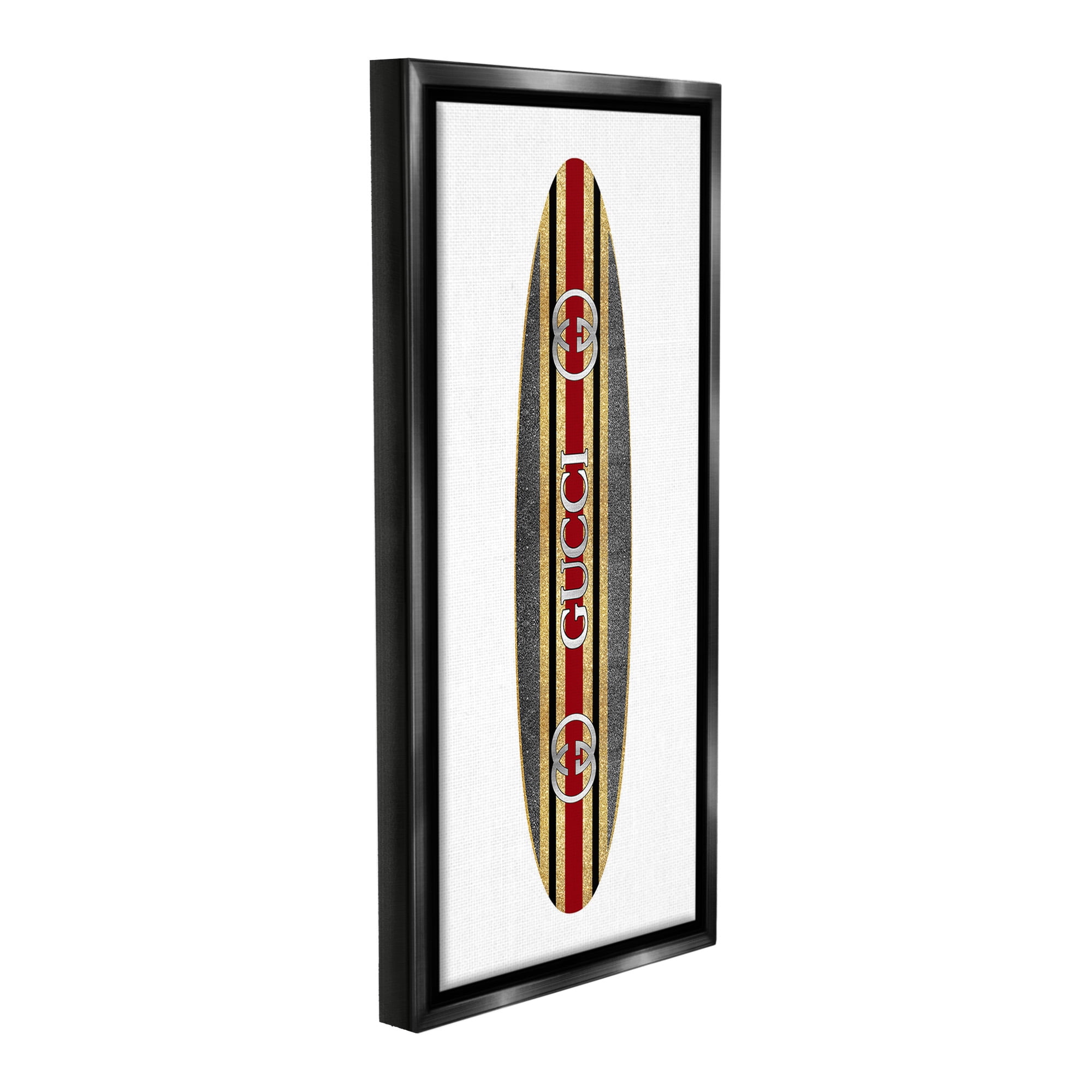 Stupell Industries Fashion Brand Surfboard Nature Painting Black Floater Framed Canvas Art Print Wall Art, 11 x 25