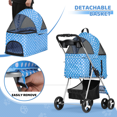 thumbnail image 6 of Magshion Foldable Dog Pet Stroller with Detachable Storage Basket, 4 Wheel, Sky Blue with White Polka Dots, 6 of 13