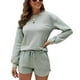 thumbnail image 1 of Conjunto de pijama para mujer, de punto, de manga larga, con top y pantalones cortos, suelto, informal, para la vida diaria, color verde guisante XXL, 1 of 6