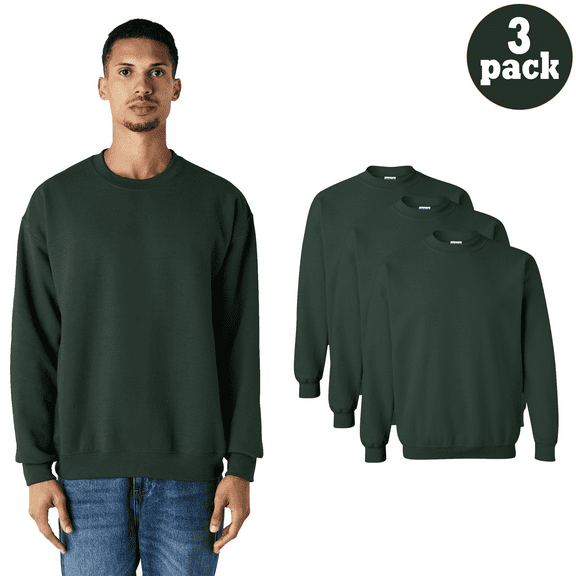 Gildan Men's Heavy Blend Crewneck Sweatshirt, Forest Warm Crewneck Top, 3-Pack Long Sleeve, S