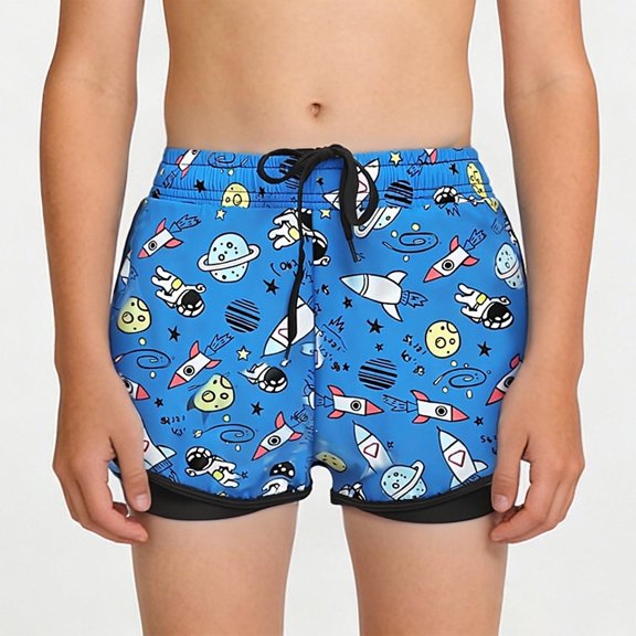 ATOGUTA Boys Swim Trunks with Brief Liner for Kids Boys Quick Dry Swim Shorts Beach Swimwear White, Size 5T-14