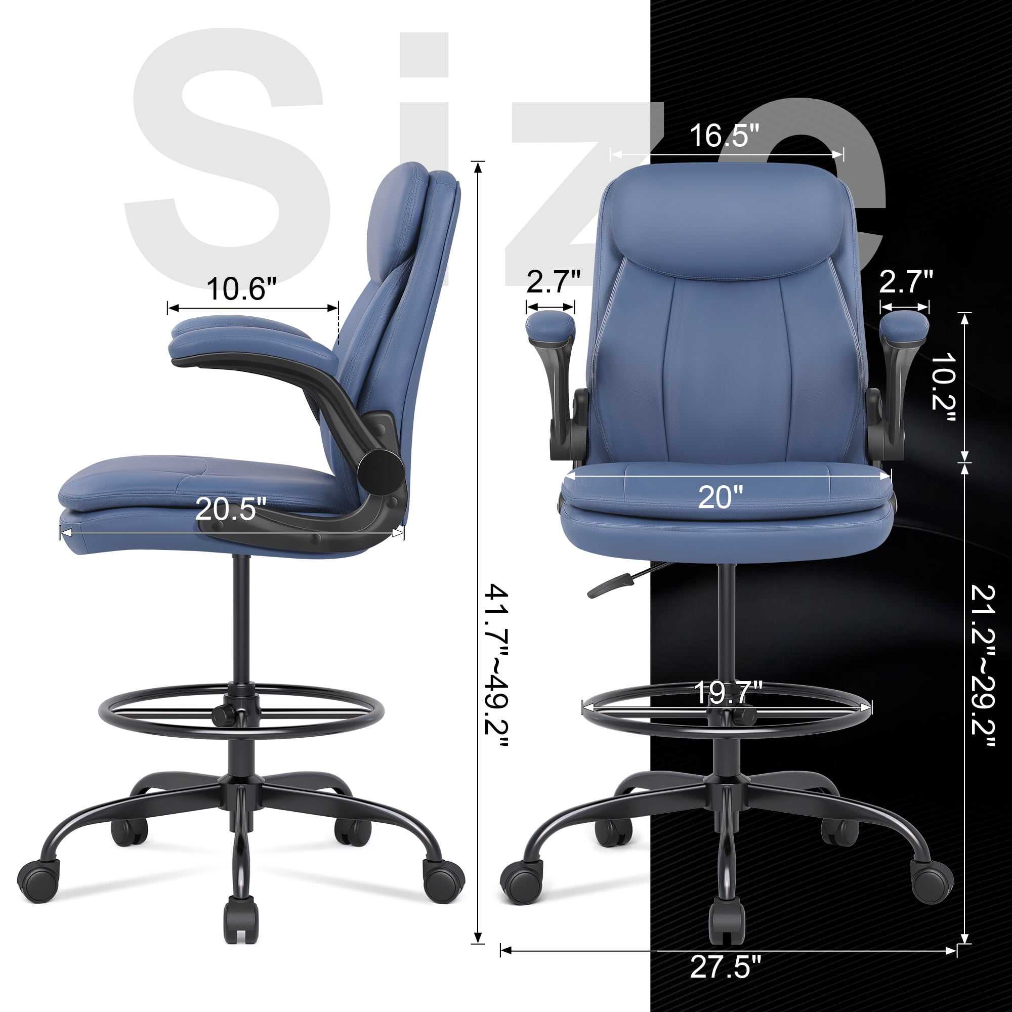 Misolant Tall Office Chair, Drafting Chair for Standing Desk, Executive Chair with Adjustable Height and Flip-up Armrest, Leather Drafting Chair, High Office Chair for Counter Height Desk
