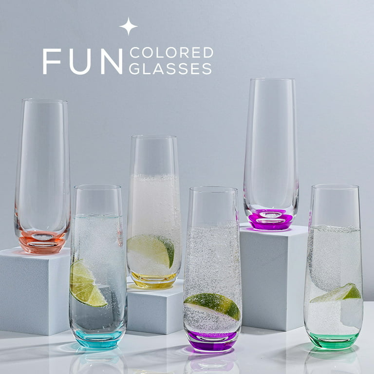 JoyJolt Hue Colored Stemless Martini Glasses - Set of 6 Colored Stemless  Cocktail Glassware - 7 oz