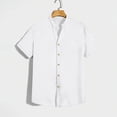 thumbnail image 2 of Mens Hawaiian Shirt Band Collar Short Sleeve Button Down Shirts Summer Beach Shirts White, 2 of 6