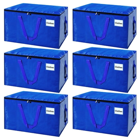 

WeGuard 6 Pack Extra Large Moving Bags with Strong Zippers and Handles Collapsible Moving Supplies Heavy Duty Storage Totes for Space Saving Moving Storage Blue