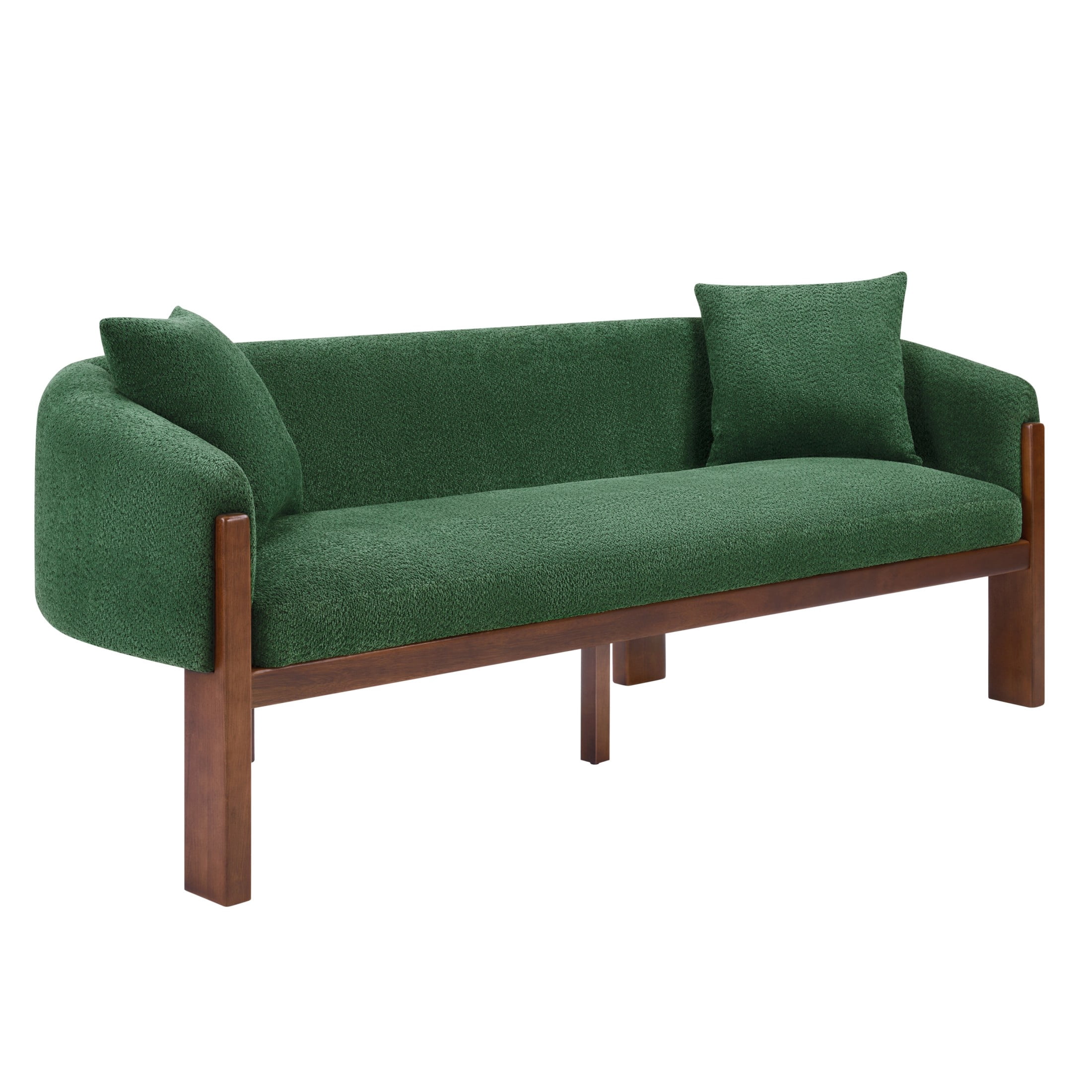 Christopher Knight Home 84.5" Modern Boucle Sofa with Throw Pillows, Seats 3, Wood Legs, Green