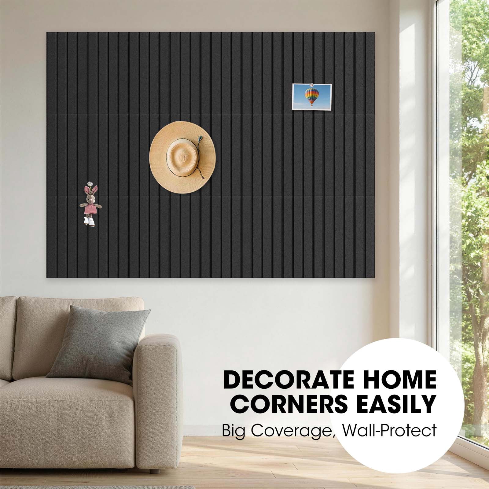 Vision Board - Cork Board for Walls, 48" x 36" | 12 Pack | Cork Board Tiles, Felt Bulletin Board, Large Corkboard, Cork Panel for Office, Felt Wall Panels, Cork Panels, Corkboard Roll (Black)