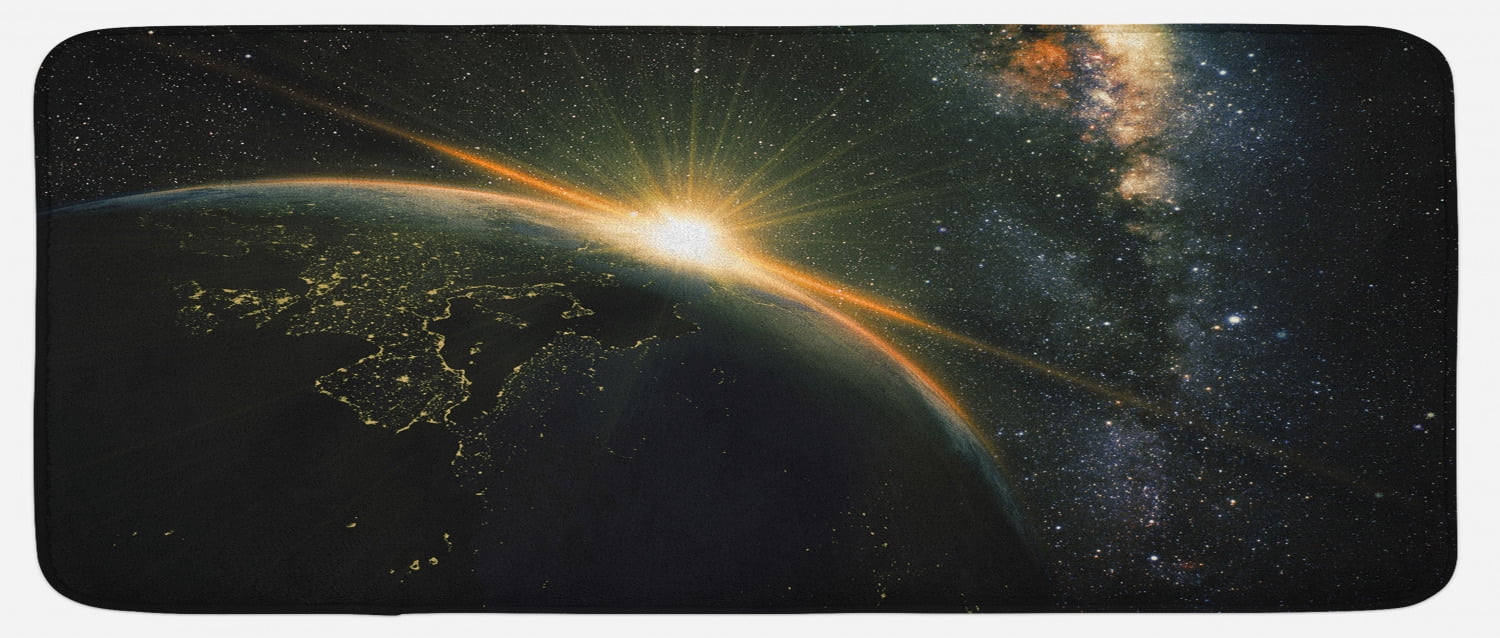 Galaxy Kitchen Mat, Sunrise View of the Planet Earth from Space with ...