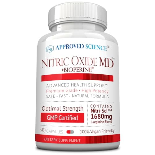 Approved Science Nitric Oxide MD – Muscle Support, Circulation & Workout Performance – 90 Capsules