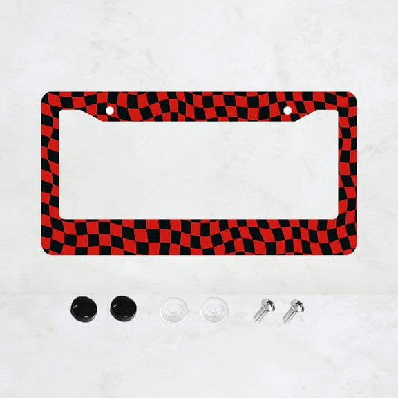 Red and Black Checkerboard License Plate Prame Aluminum Rust-Proof Auto Parts License Plate Decorative Screws Fit Standard 2 Holes 1 U.S. License Plate, 12.2x 6.3 Inch