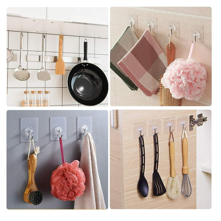 Jearytop Wall Utility Hooks Adhesive Hanger Kitchen Towels Hook Waterproof  Shower Room Sticky Decorative for Bathroom Organizer Coat Hats Multicolor 8