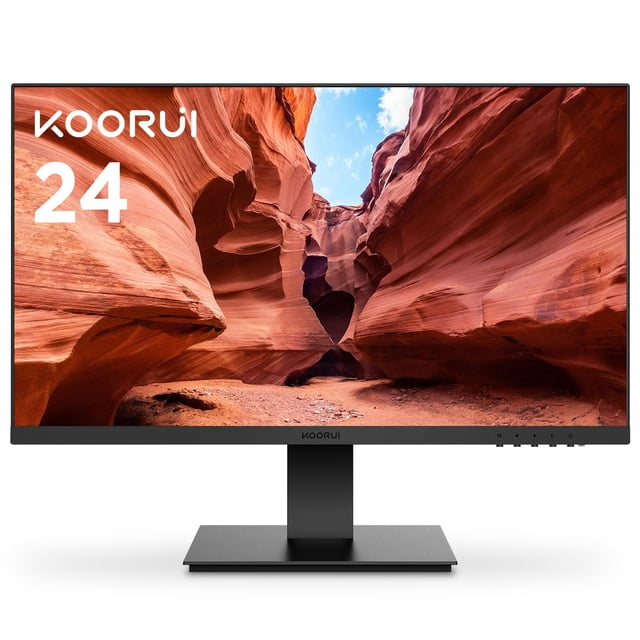 KOORUI Monitor de computadora de 24 pulgadas Full HD 1920 x 1080p Pantalla VA Relación de contraste 3000:1 con HDMI, VGA, Sin marco, Montaje VESA de 75 x 75 mm, Inclinación ergonómica, Negro
