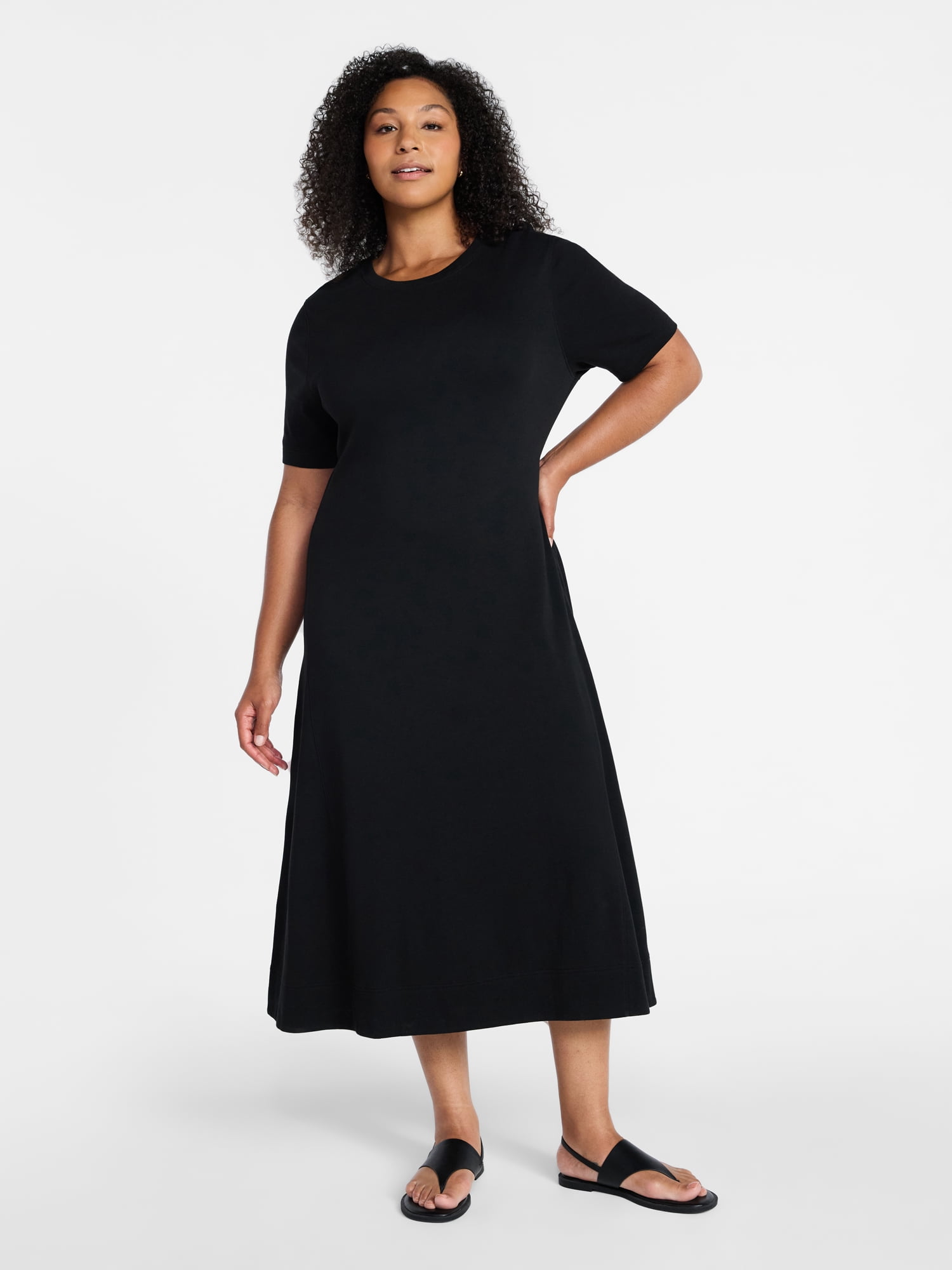 Time and Tru Women's and Women's Plus Seamed Cotton Midi Dress, Sizes XS-4X