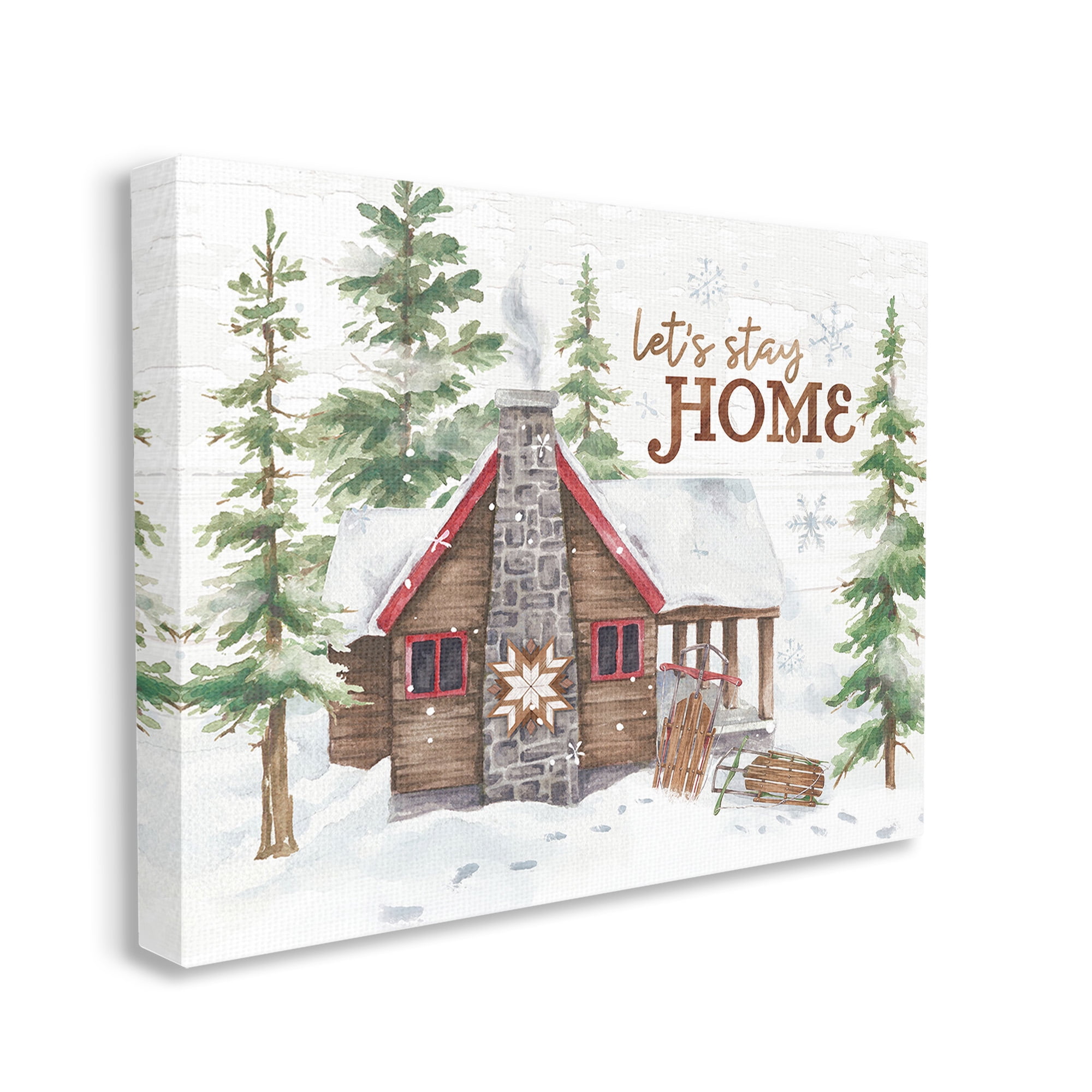 Stupell Industries Cozy Winter Cabin Phrase Landscape Painting Gallery Wrapped Canvas Art Print Wall Art, 30 x 24