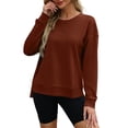 thumbnail image 3 of Scyoekwg Trendy Sweatshirts for Women Fall Winter Clothes Loose Long Sleeve Solid Color Crewneck Sweatshirt Pullover Tops Dressy Casual Pullover(Brown,S), 3 of 7