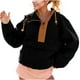 thumbnail image 1 of Chaquetas y abrigos casuales de manga larga sin capucha para mujer, jersey de cuello redondo, chaqueta acolchada de manga larga, holgada, con media cremallera y capucha con cordón ajustable., 1 of 6