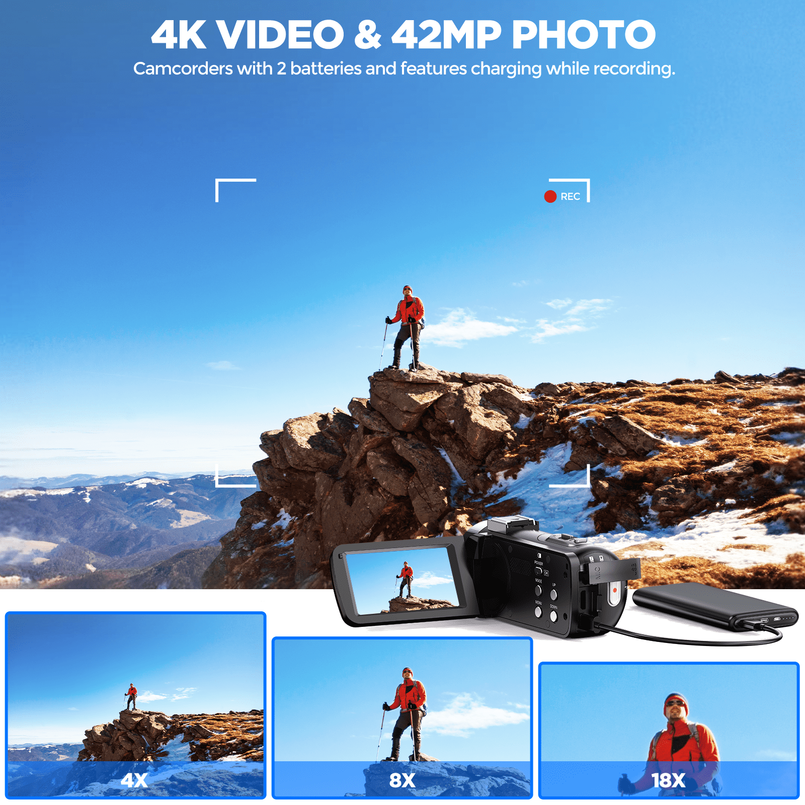 Campark 4K Video Camera Camcorder 42MP Vlogging Camera for YouTube with Remote Control LED Fill Light