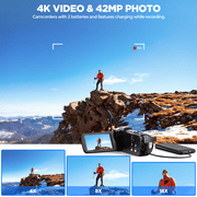 Campark 4K Video Camera Camcorder 42MP Vlogging Camera for YouTube with Remote Control LED Fill Light