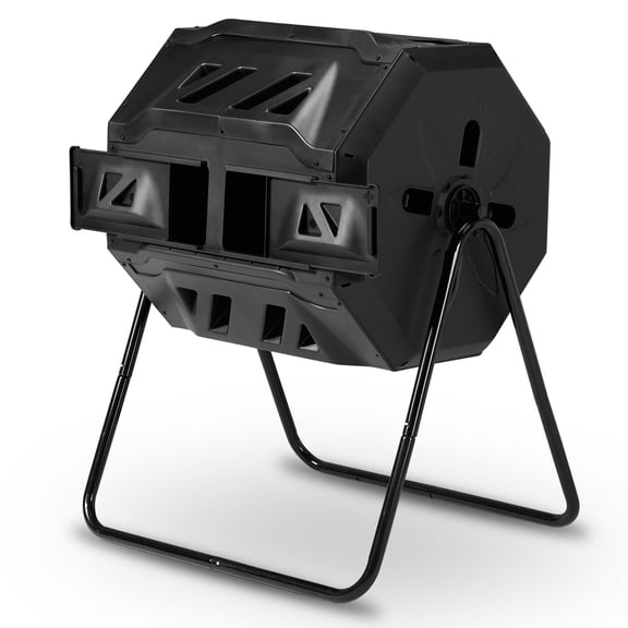42 Gallon Dual Chamber Compost Tumbler 360° Rotating Outdoor Composter with Metal Frame & Free Garden Gloves for Garden Yard