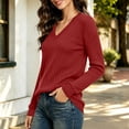 thumbnail image 5 of XRoczxe Women's V-neck long-sleeved ribbed knit top, casual solid color lightweight pullover | suitable for everyday commuting and all-day wear., 5 of 7