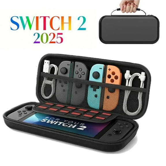 Switch Carrying Case for Switch 2, Protective Hard Shell Portable Travel Carry Case Pouch holds 12 Cartridges with Pockets for Accessories and Games