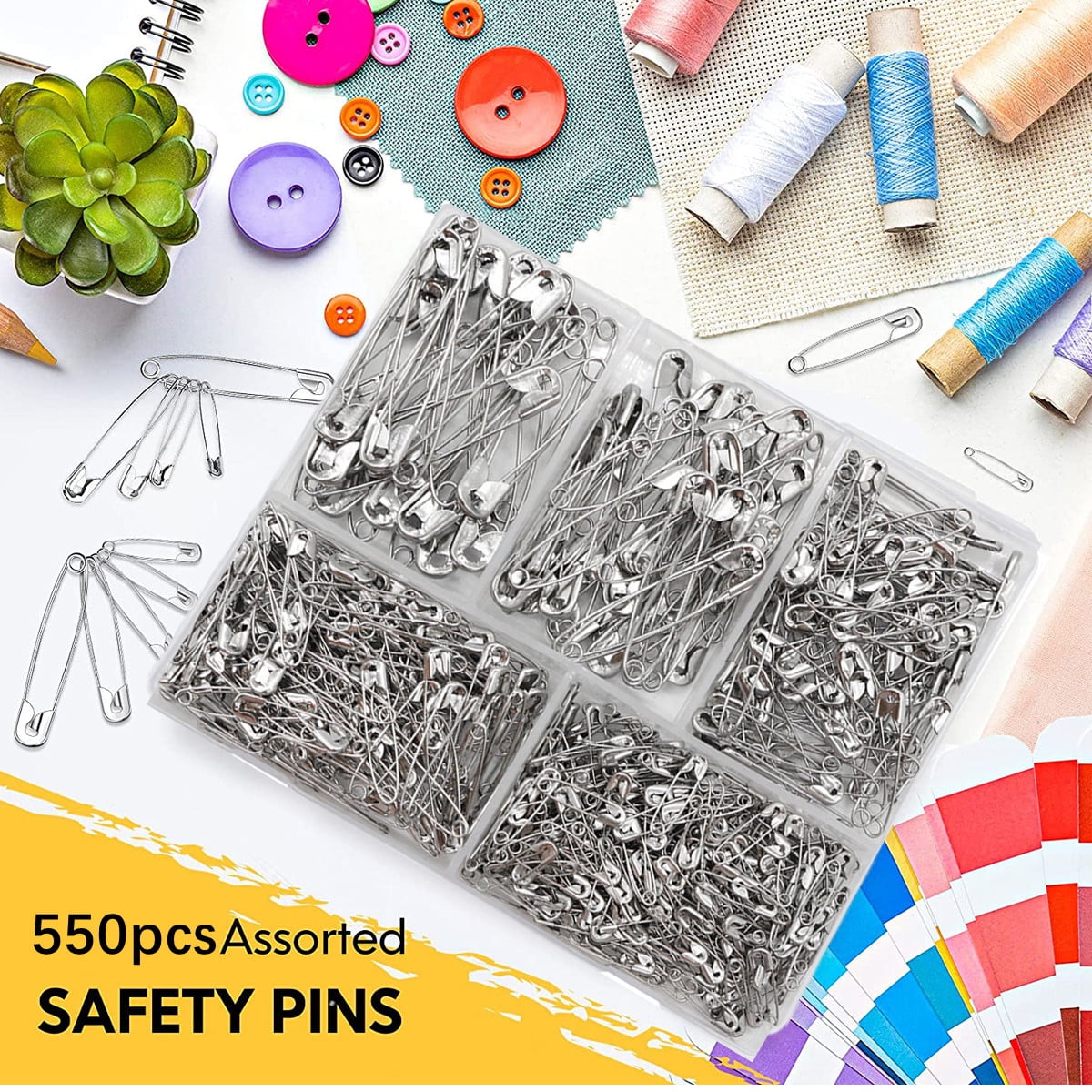 Kabuer Safety Pins Pins Sewing Pins 550 Pcs Safety Pin 5 Different