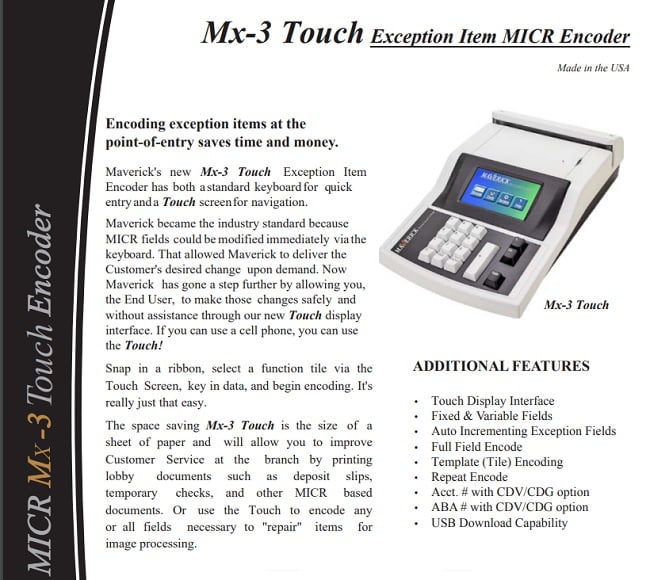 Maverick MX-3 Touch Check Encoder Machine