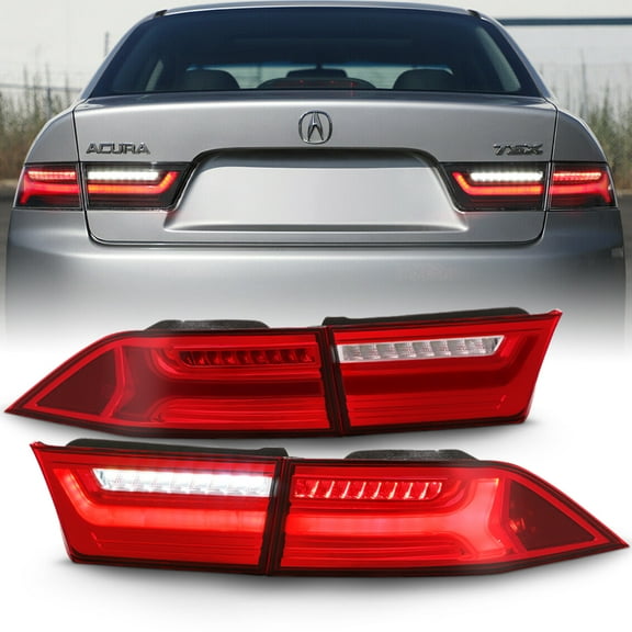 2004-2008 Acura TSX Red Clear LED Tube Tail Lights Brake Lamps 4pcs Left Right