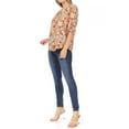 thumbnail image 4 of Women's Elegant Floral Print Tunic Casual Round Neck Roll Tab Sleeve Blouse Top, 4 of 6