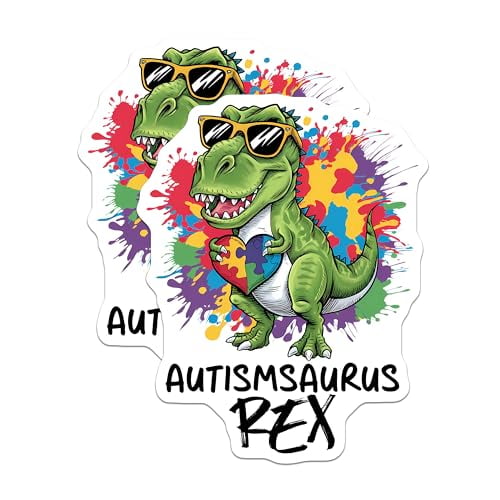 (2 Pack) Autismsaurus Rex Magnets Magnets - Dinosaur Autism Awareness - 5" On Longest Side - Made in USA - Sticks to Refrigerators & Metal Surfaces - MAG8421